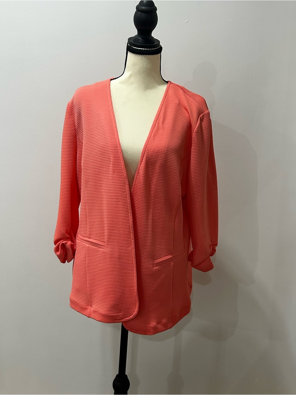 Kim Rogers Coral Textured Open-Front Blazer
